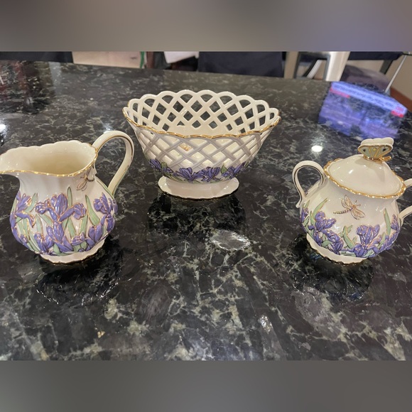 Lenox Springtime Splendor Berry Bowl and Sugar/Creamer Set - Picture 1 of 8